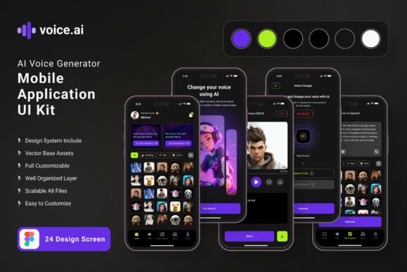 Ai Voice Generator App Mobile UI KIT: Streamline Your App Design