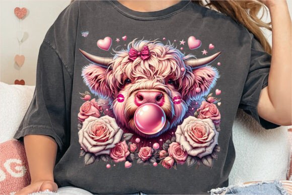 Charming Highland Cow Roses PNG for Valentine's Designs