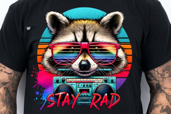 Rad Dad Raccoon: Your 80s Retro Sunset Design Essential